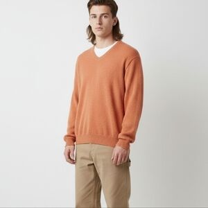 Vintage 90s Orange Knit Lightweight Sweater V-Neck Peru Alpaca Mens Size Medium